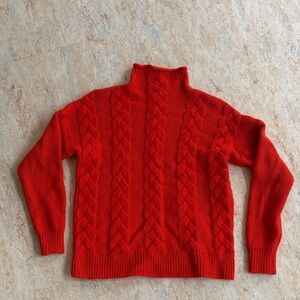 Madewell Red Cable Knit Turtleneck Sweater